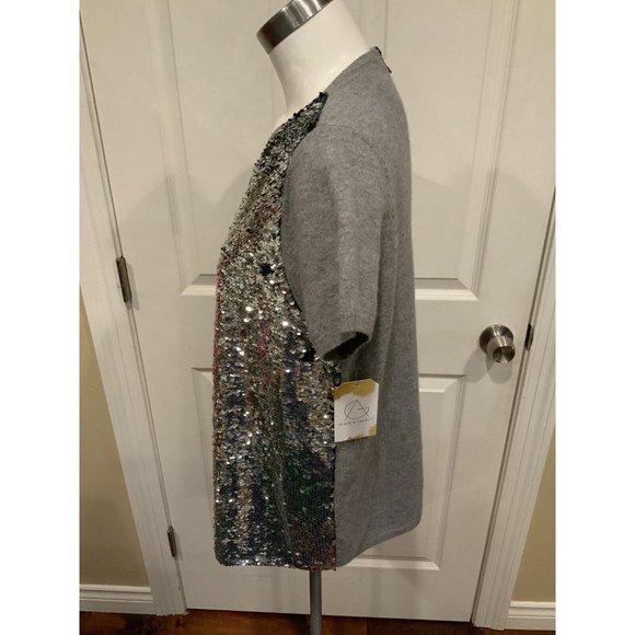 Les Copains Gray Wool Crew Neck Sweater w/ Sequin Front, Sz 16 (US) 50 (EU) - Picture 5 of 7